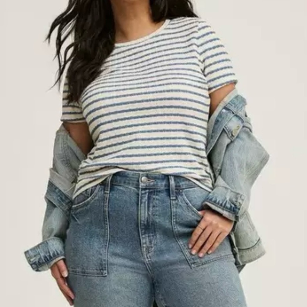 Torrid Blue Striped Textured Crew Neck Tee Size 3